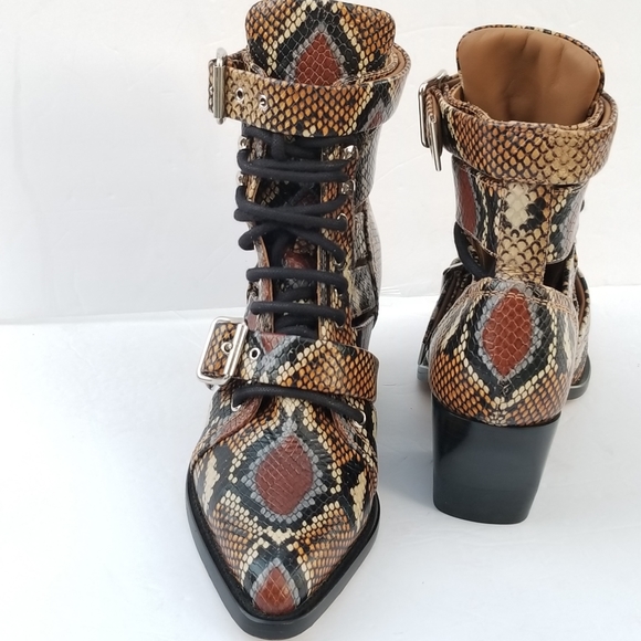Brand New CHLOÉ Python-Embossed Leather cut out  Combat Boots - Picture 12 of 16